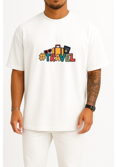 Bahriyeli Collection Oversize Travel - Bavul Ve Pasaport Göğüs Baskılı Unisex T-shirt Beyaz Bahriyeli Collection Oversize Travel - Bavul Ve Pasaport Göğüs Baskılı Unisex T-shirt Beyaz