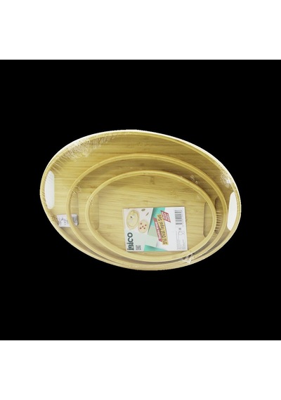 Oval Bambu Ahşap Tepsi Seti 3'lü 20x29, 26x36, 31x45 Cm