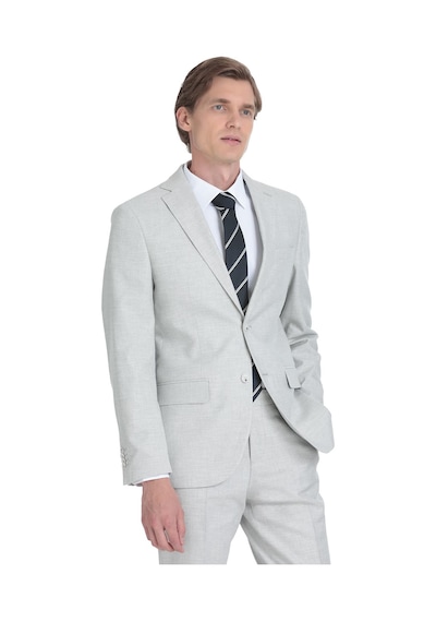 Hatemoğlu Gri Slim Fit Mono Yaka Keten Takım Elbise 36332 Gri