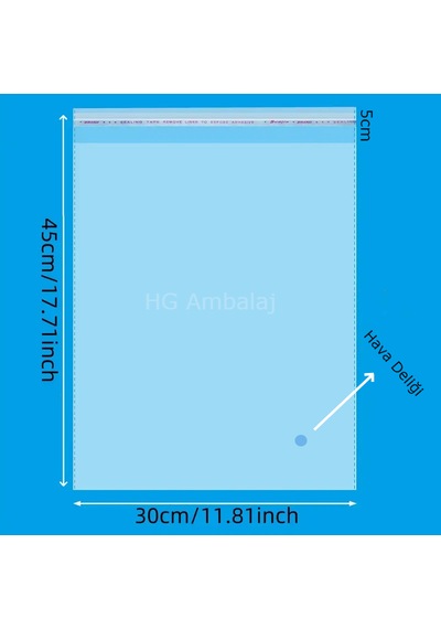 100 Adet 30x45 Cm Bantlı Yapışkanlı Şeffaf Opp Jelatin Poşet 30x40 5 Cm Kapak