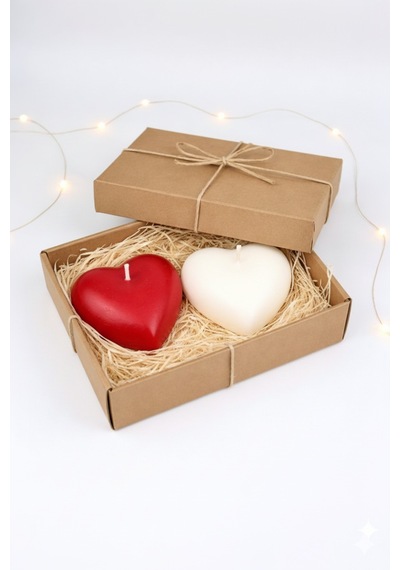 Kalp Mum Dekoratif Romantik Kalp Desenli Beyaz Mum 2'li 7x4 Cm Beyaz