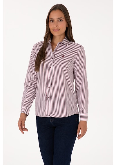 U.S. Polo Assn. Kadın Bordo Çizgili Uzun Kollu Gömlek 50316492-VR177