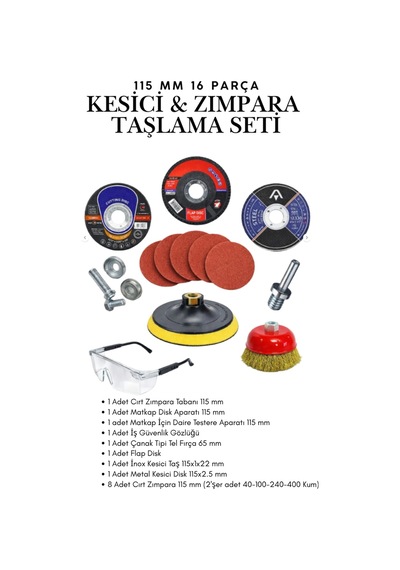 16 Parça Spiral Avuç İçi Taşlama Seti - 115mm Cırt Zımpara Tablası, Inox Kesici Ve Flap Disk Seti 16 Parça Spiral Avuç İçi Taşlama Seti - 115mm Cırt Zımpara Tablası, Inox Kesici Ve Flap Disk Seti