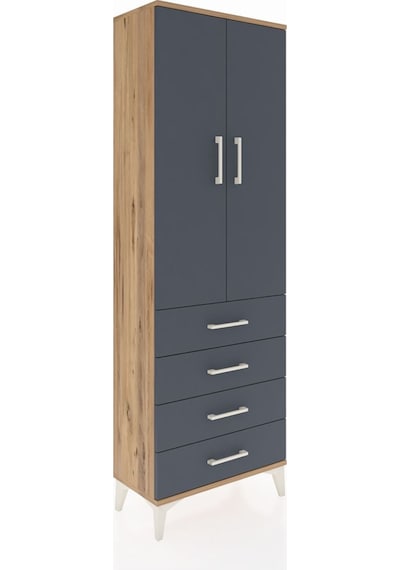 Arges Dolap Tek Raflı 4 Çekmeceli Tek Askılı 60x30x182 Çam-an... Çam