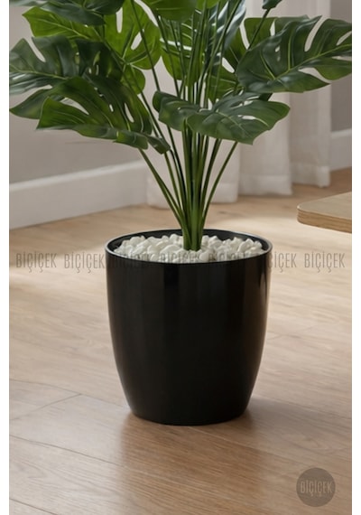 Biçiçek Yapay Monstera Deve Tabani 60 Cm Si̇yah Yakut Saksıda