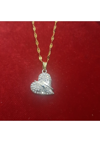 Stainless Steel Çelik Kolye Gold Şimşek 40 Cm+5 Cm