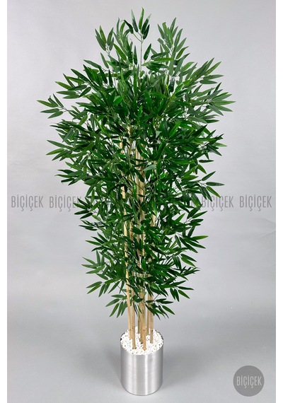 Yapay Bambu Ağacı 170cm Gümüş Metal Saksıda H