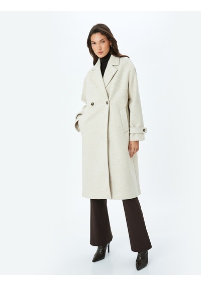 Koton Kruvaze Düğmeli Uzun Oversize Kaşe Kaban Bej 5wak00385ew Bej