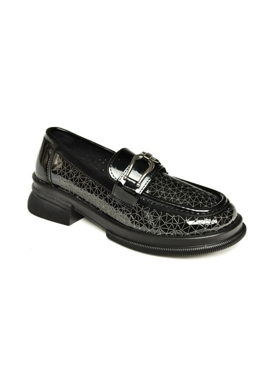Fox Shoes U704126508 Siyah Rugan Loafer Makosen Kadın Ayakkabı Siyah