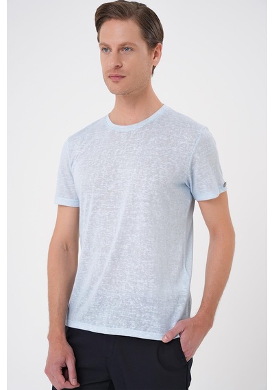 Efor Comfort Fit Bisiklet Yaka Viskon Karışımlı Casual Mavi Tişört Ts 902 Mavi