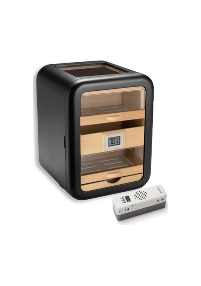 Elektronik Nemlendiricili Camlı 5 Çekmeceli Puro Kutusu Humidor Skylight Siyah