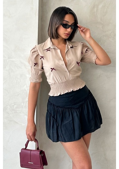 Verymoda Kol Ucu Etek Gipeli Düğmeli Gömlek Vmd1779 Taş