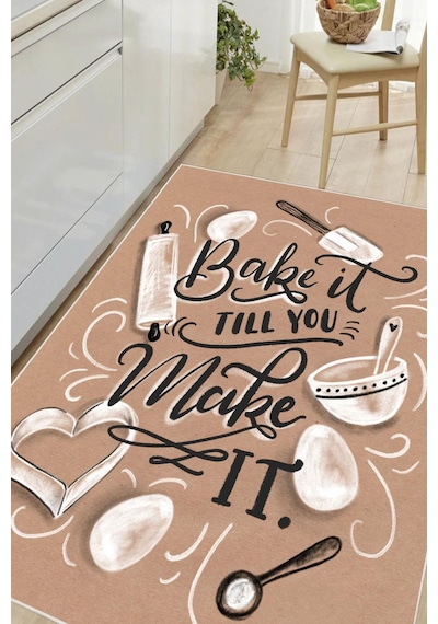 Dijital Baskılı Dekoratif Kaymaz Taban Yıkanabilir Bake Make It Desenli Halı Mutfak Halısı Yolluk Salon Halısı