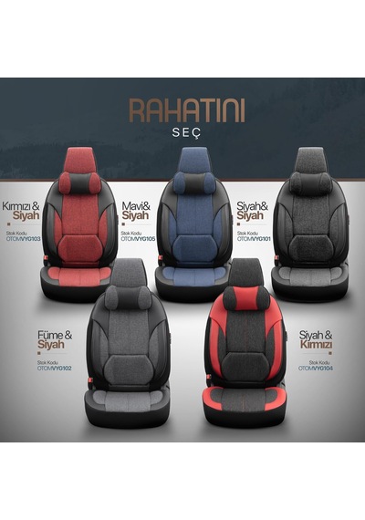Voyager Design Boyun Ve Bel Destekli Premium Deri-keten Ultra Konforlu Universal Oto Koltuk Kılıfı Tam Set Mavi Genel