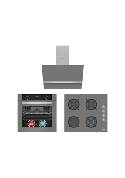 Simfer 10 Fonksiyon Airfry Gri 3'lü Ankastre Set (8217 Fırın + 3538 Ocak + 8740 Davlumbaz)