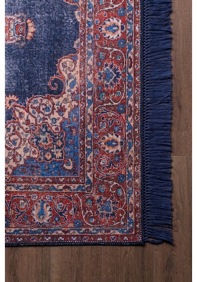 Blues Vintage Desenli Dokuma Taban Dekoratif Lacivert Halı (Al 87