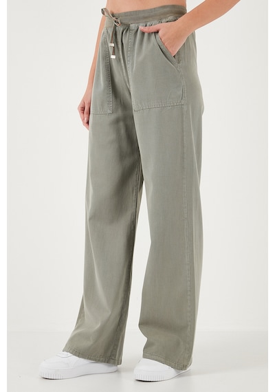 Lela Relaxed Fit Yüksek Bel Bol Paça Bayan Pantolon 668Yp5040 Haki