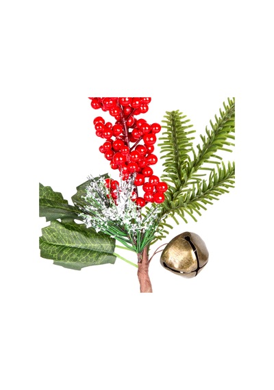 Yılbaşı Çiçeği Karlı Pike Berry Çanlı Kırmızı-yeşil 30 Cm.