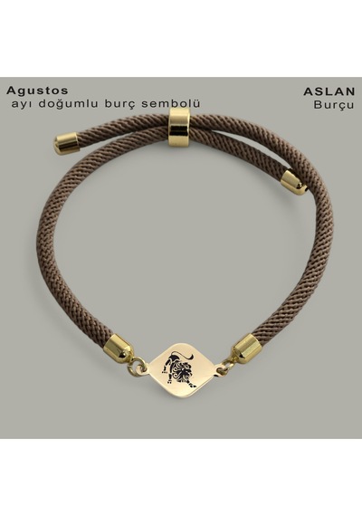Aslan Burçlarına Eşkenar Dörtgenli Örgülü 14 Ayar Altın Plakalı Hediye Bileklik-332burç-kahverengi Altın Aslan Burçlarına Eşkenar Dörtgenli Örgülü 14 Ayar Altın Plakalı Hediye Bileklik-332burç-kahverengi Altın