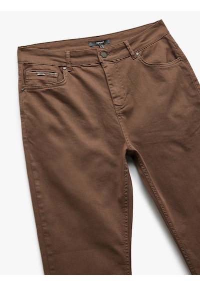 Koton Pamuklu Straight Fit Gabardin Pantolon Kahverengi 5sam40098hw Kahve Kahverengi