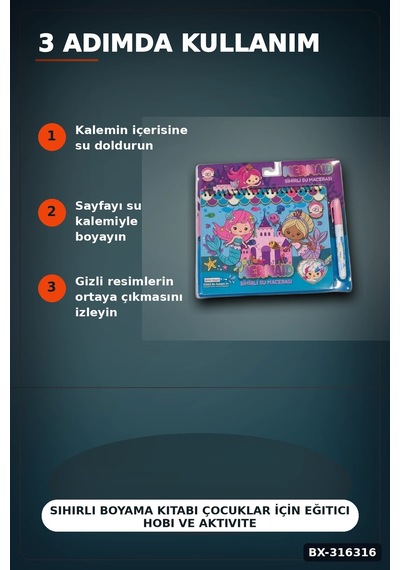 Sihirli Boyama Kitabı Çocuklar İçin Eğitici Hobi Ve Aktivite Oyuncağı Tekli Bx-316316