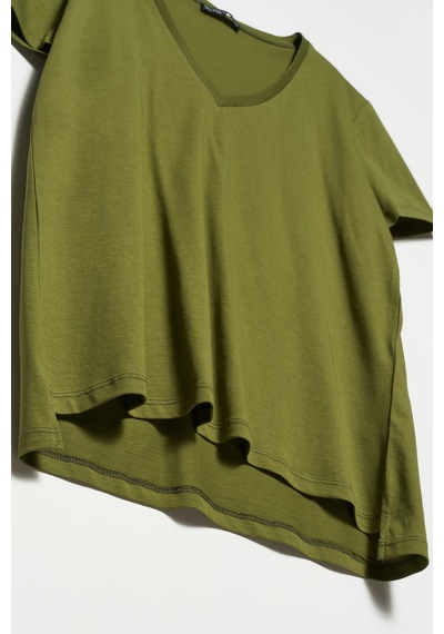 Kadın Haki V Yaka Basic T-shirt 3470 Haki