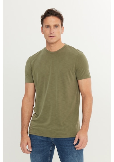 AC&Co / Altınyıldız Classics Erkek Hakı Yumuşak Dokulu Slim Fit Dar Kesim Bisiklet Yaka Tişört Haki