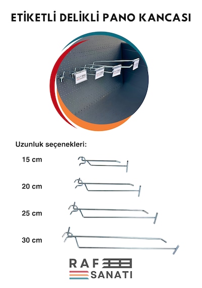 Etiketli Delikli Pano Kancası 15 Cm 10 Adet Tel Askı Kancası Delikli Panel Raf Askısı Fon Kancası Metalik