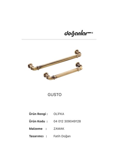 Doğanlar Gusto 192 mm Mobilya Kulp Olifka Antik Sarı