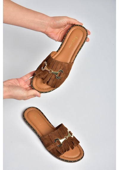 Fox Shoes Y291873002 Taba Hakiki Deri Süet Kadın Terlik Fox Shoes Y291873002 Taba Hakiki Deri Süet Kadın Terlik