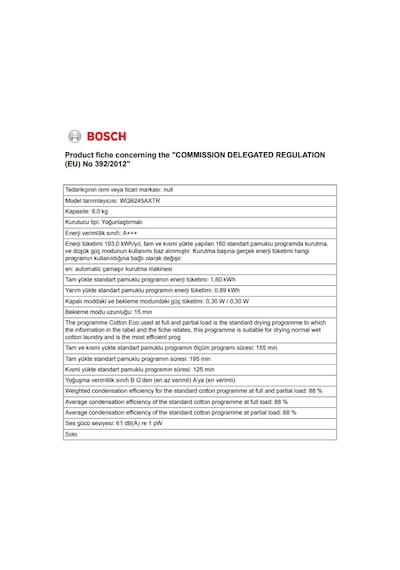 Bosch WQB245AXTR 9 KG Isı Pompalı Kurutma Makinesi