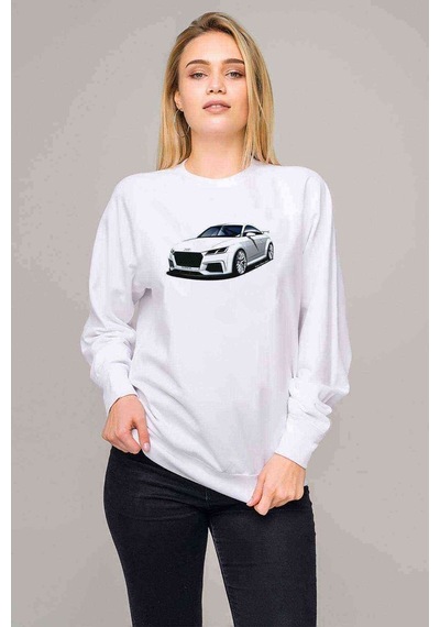 Audi Quattro Baskılı Beyaz Kadın Sweatshirt