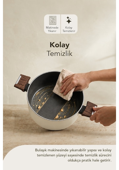 Titanyum Makarna Tenceresi 22 Cm Krem Krem