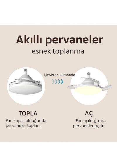 Led Işıklı Katlanabilir Akıllı Tavan Vantilatörü Sessiz Fan