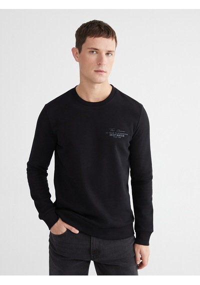 Lcwaıkıkı Classic Siyah Bisiklet Yaka Erkek Kalın Sweatshirt