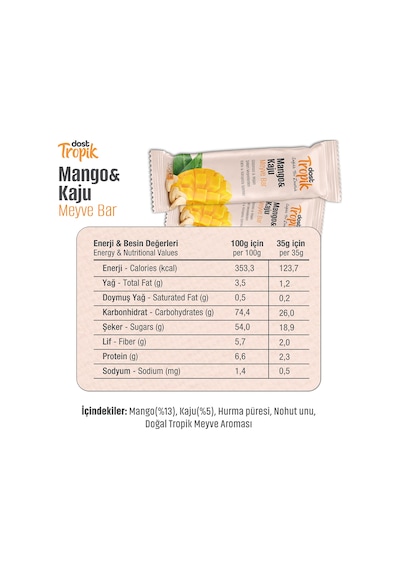 Mango Ve Kaju Aromalı Meyve Bar 35 G Meyve İçeren Pratik Atıştırmalık 2 Adet