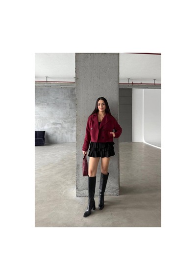 Meecy Kadın Viral Model Kısa Trençkot Bordo Bordo