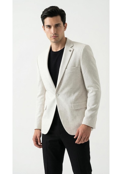 Plus Scorpion Erkek Karyağdı Desenli Slim Fit Blazer Ceket Siyah & Bej Şık Günlük Ve Ofis Kombin Bej