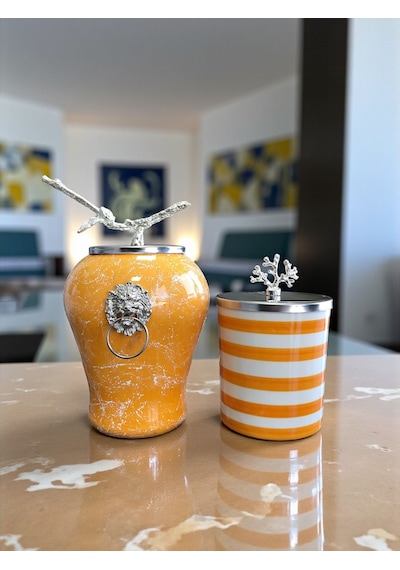Dekoratif - Soft Sarı Mermer Şah Zebra Silindir Gümüş
