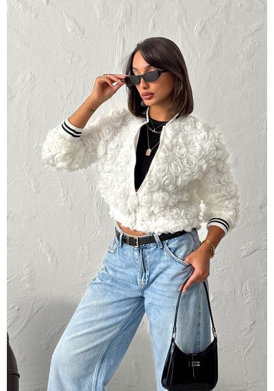 Verymoda Gül Süzüneli Fermuarlı Mont Krem