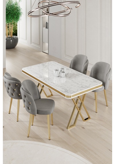 Canisa Rigel Serisi 80x130 Lak Panel Beyaz Mermer Desen Masa Takımı Gold Ayaklı 4 Gri Sandalye Masa Beyaz Mermer Desen Sandalye Gri Canisa Rigel Serisi 80x130 Lak Panel Beyaz Mermer Desen Masa Takımı Gold Ayaklı 4 Gri Sandalye Masa Beyaz Mermer Desen Sandalye Gri