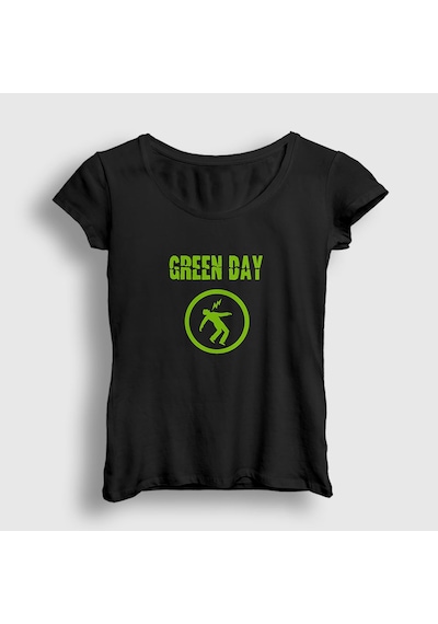 Presmono Kadın Warning Green Day T-shirt Siyah