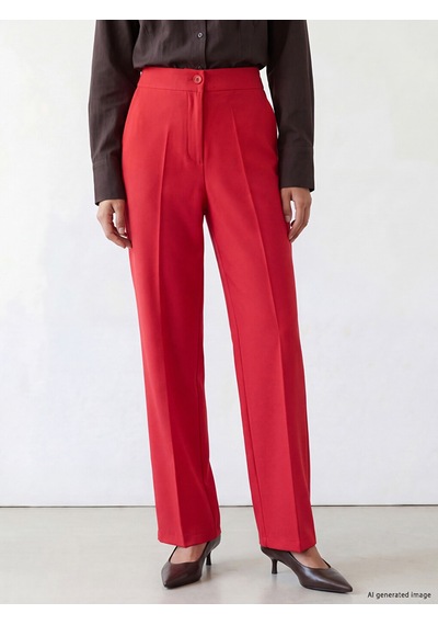 Lcw Modest Kırmızı Beli Lastikli Geniş Paça Kadın Pantolon