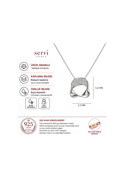 Servi 925 Ayar Gümüş Zirkon Taşlı Modern Halka Form Kolye-489