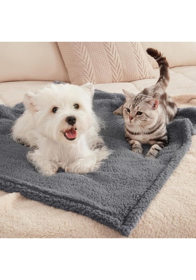 Kedi Köpek Battaniyesi Premium Peluş Evcil Hayvan Uyku Battaniyesi Yıkanabilir Gri 80x100