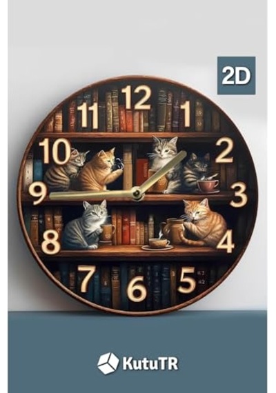Sessiz Yuvarlak Ahşap Duvar Saati Kuvars Hareketli 2d Kedi Desen Sdw018,sdw018 33 X Çok Renkli