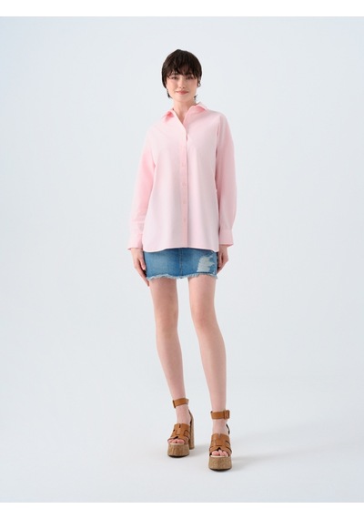 Oversize Fit Kadın Gömlek U.kol Pembe