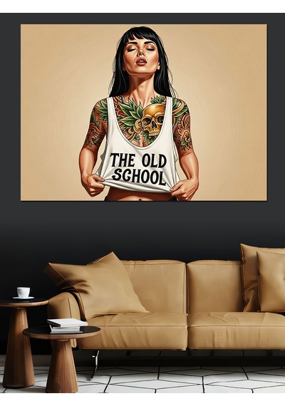 The Old School Dövmeli Kadın Dekoratif Kanvas - Mdf Ahşap Tablo