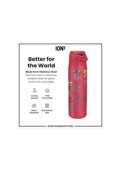 Ion8 - Paslanmaz Çelik İnce Suluk - Fiyonklar - 600 Ml - Sızdırmaz Çok Renkli