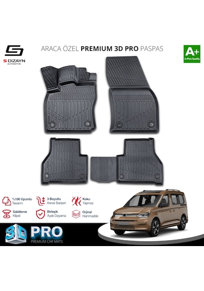 S-dizayn Vw Caddy 3d Pro Havuzlu Paspas 2020 Üzeri A+ Kalite
